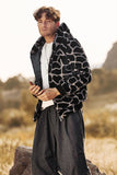 Leopard Faux Fur Zip-Up Felpa con cappuccio maniche lunghe Cappotto da uomo