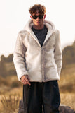 Avorio Faux Fur Zip-Up Felpa Con Cappuccio Maniche Lunghe Cappotto Invernale Da Uomo