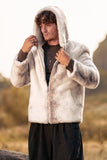 Avorio Faux Fur Zip-Up Felpa Con Cappuccio Maniche Lunghe Cappotto Invernale Da Uomo