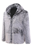Cappotto Midi Grigio In Montone Da Uomo Con Cappuccio