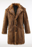 Cappotto lungo da uomo in shearling marrone con risvolto dentellato con bottoni