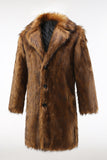 Cappotto lungo da uomo in shearling marrone con risvolto dentellato con bottoni
