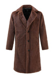 Cappotto lungo in shearling marrone con risvolto dentellato da uomo