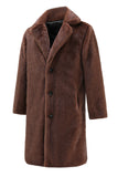Cappotto lungo in shearling marrone con risvolto dentellato da uomo