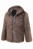 Cappotto invernale in pelliccia sintetica da uomo kaki con cappuccio