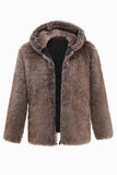 Cappotto invernale in pelliccia sintetica da uomo kaki con cappuccio