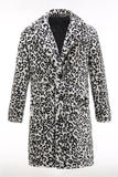 Cappotto in pelliccia sintetica bianco bianco nero da uomo pulsante stampa leopardata di media lunghezza