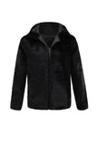 Cappotto da uomo in pelliccia sintetica con cappuccio Inverno Nero Addensato Lusso