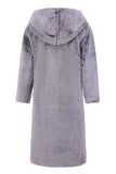 Cappotto lungo in pelliccia sintetica con cappuccio invernale da uomo grigio