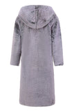 Cappotto lungo in pelliccia sintetica con cappuccio invernale da uomo grigio
