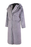 Cappotto lungo in pelliccia sintetica con cappuccio invernale da uomo grigio