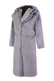 Cappotto lungo in pelliccia sintetica con cappuccio invernale da uomo grigio