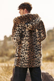 Cappotto da uomo invernale in pelliccia sintetica di media lunghezza leopardato