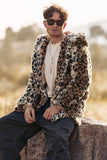 Cappotto da uomo invernale in pelliccia sintetica di media lunghezza leopardato