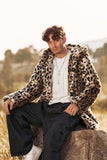 Cappotto da uomo invernale in pelliccia sintetica di media lunghezza leopardato