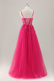 Royal Blue Ball-Gown lungo Appliqued Prom Dress con fessura