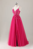 Royal Blue Ball-Gown lungo Appliqued Prom Dress con fessura