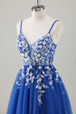 Royal Blue Ball-Gown lungo Appliqued Prom Dress con fessura