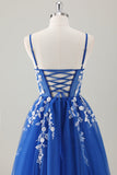 Royal Blue Ball-Gown lungo Appliqued Prom Dress con fessura
