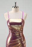 Metallic Golden Mermaid Spaghetti Straps Abito lungo da cerimonia con fessura