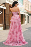 Floreale A Line corsetto senza spalline Tiered Blush Abito da cerimonia con fessura