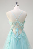 Verde A Line Spaghetti Straps paillettes Tulle Abito da Cerimonia con fiori 3D