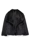 Fluffy nero giro giro pelliccia cappotto invernale