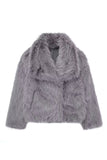 Fluffy nero giro giro pelliccia cappotto invernale