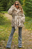 Soffice cappotto in pelliccia sintetica leopardato bianco con cintura