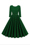 Giallo girocollo maniche corte A-Line Midi 1950s Dress con cintura