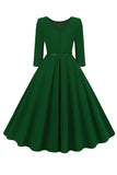 Giallo girocollo maniche corte A-Line Midi 1950s Dress con cintura