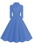 Giallo Peter Pan Collare Maniche Lunghe A-Line Midi 1950s Dress