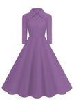 Giallo Peter Pan Collare Maniche Lunghe A-Line Midi 1950s Dress