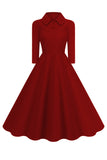 Giallo Peter Pan Collare Maniche Lunghe A-Line Midi 1950s Dress