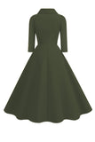 Giallo Peter Pan Collare Maniche Lunghe A-Line Midi 1950s Dress