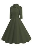 Giallo Peter Pan Collare Maniche Lunghe A-Line Midi 1950s Dress