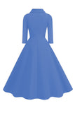 Giallo Peter Pan Collare Maniche Lunghe A-Line Midi 1950s Dress