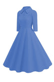 Giallo Peter Pan Collare Maniche Lunghe A-Line Midi 1950s Dress