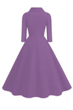 Giallo Peter Pan Collare Maniche Lunghe A-Line Midi 1950s Dress