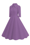 Giallo Peter Pan Collare Maniche Lunghe A-Line Midi 1950s Dress
