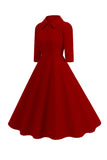 Giallo Peter Pan Collare Maniche Lunghe A-Line Midi 1950s Dress
