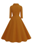 Giallo Peter Pan Collare Maniche Lunghe A-Line Midi 1950s Dress