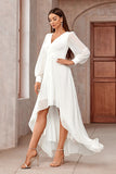 Bianco A-Line Wrap maniche lunghe High-Low Party Dress