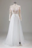 avorio con scollo a V maniche lunghe appliqued abito da sposa con fessura