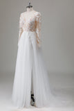 avorio con scollo a V maniche lunghe appliqued abito da sposa con fessura