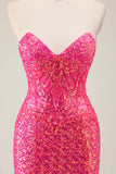 Sparkly Fuchsia Mermaid Abito da ballo lungo senza spalline con fessura