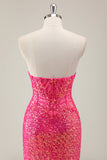 Sparkly Fuchsia Mermaid Abito da ballo lungo senza spalline con fessura