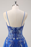 Royal Blue A Line Spaghetti Straps Corsetto Tulle Abito da cerimonia con ricamo