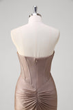 Khaki Mermaid Corsetto senza spalline Pleted Abito da Cerimonia