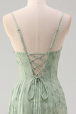 Dusty Sage Mermaid corsetto floreale increspato lungo Abito da cerimonia con fessura